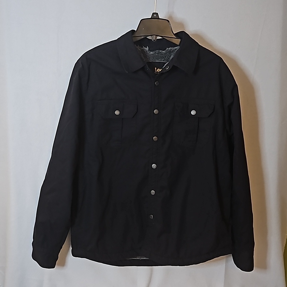 Lee Sherpa Lined Full Snap Shirt Jacket Sz Med Black Grey Lining  Pre-owned